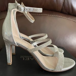 Michael by Michael Shannon Silver Open Peep Toe Short Stiletto SZ 9